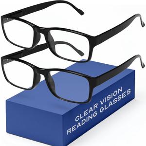 Gaoye 2-Pack of Reading Glasses +0.5 - Blue-Light Filter, UV Protection - Readers with Rectangle Frames (Black)