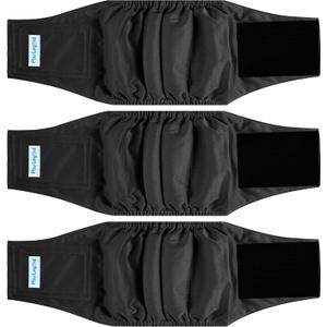 Paw Legend Washable Dog Belly Band Wrap Diapers for Male Dog | High Absorbing Puppy & Doggy Diapers Male (3 Pack, Black, Small)