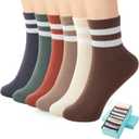 SISOSOCK Quarter Crew Cotton Socks for Women Striped Athletic Casual Breathable Socks 6 Pairs with Gifts Box