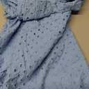 BTFBM Casual Summer Tops for Women 2026 Short Ruffle Sleeves Shirts Crew Neck Hollow Out Lace Embroidered Blouses, Light Blue, Small