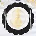 60 Pcs Black Paper Placemats, 13.5 Inch Disposable Scalloped Placemat Round Table Place Mats Decorative Paper for Birthday Party Graduation Celebration Wedding Banquet Bridal Shower Party