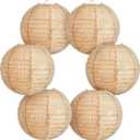 Print Burlap Paper Lanterns 8 inch Round Hanging Chinese Paper Lamp Decorative for Farmhouse Classroom Decor Home Classroom Birthday Party Supply Ceremonial Event, 6pcs (Brown)