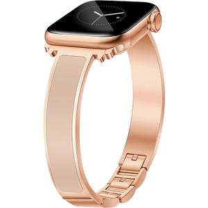 Rose Gold Slim Watch Bands for Women Compatible with Apple Watch 38mm 40mm 41mm 42mm (S10) Jewelry Dressy Bracelet Metal Strap Adjustable for iWatch Series 10/9/8/7/6/5/4/3/2/1/SE