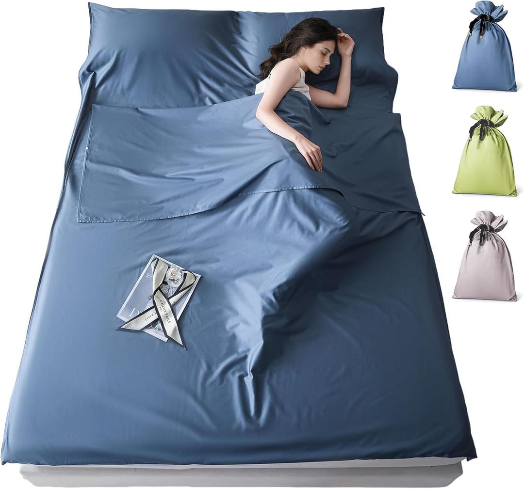 Sleeping Bag Liner for Adults, Lightweight Travel Sleep Sack with Carry Bag, Compact Portable Sleeping Sheet for Camping, Hiking, Hostels, Hotels and Backpacking (70.9" x 82.7", Blue)