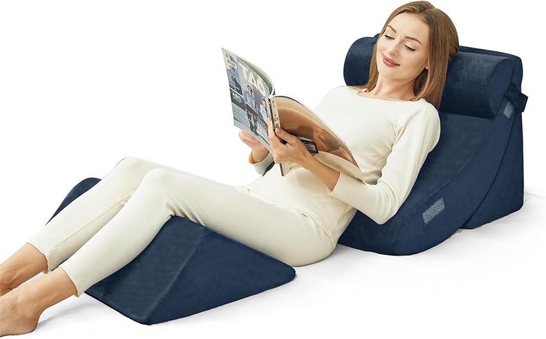 4pcs Wedge Pillow Set for After SurgeryUpright Pillows for Sleeping,Foam Wedge for Back Pain Relief and Leg PainWedge Pillows for Acid Reflux Relief and Anti-snoring (Full Navy)