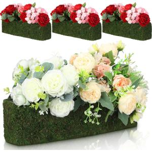 Maxdot 4 Pack Moss Window Box Planters, 16 Inch Rectangular Decorative Planter Boxes with Plastic Liner, Indoor Outdoor Window Sill Planters for Flowers, Herbs, Easter Spring Home Garden Decor