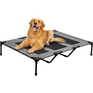 PRAISUN XL Outdoor Dog Bed, Elevated Dog Bed with Durable Oxford Fabric, Textilene Mesh, Metal Frame for Indoors, Outdoors, Lawn, Heather Grey