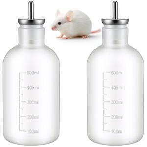 LemonRoad 2 Pcs 500ml/ 16.9 oz Lab Mouse Rat Rodents Water Drinking Bottle Chew-Proof Water Bottles with Stainless Steel Sipper Tube for Lab and Breeding Cages