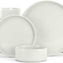 E-far Dinnerware Sets for 6, 18-Piece Stoneware Plates and Bowls Set, Modern Kitchen Dinning Dishware, Chip and Scratch Resistant, Microwave & Dishwasher Safe, Speckled White