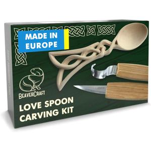 BeaverCraft Wood Spoon Carving Kit for Beginners DIY04 - Whittling Set Includes Spoon Carving Tools, Sloyd Whittling Knife Hook Knife, Basswood Blank - Woodworking Hobby Kit for Adults & Kids