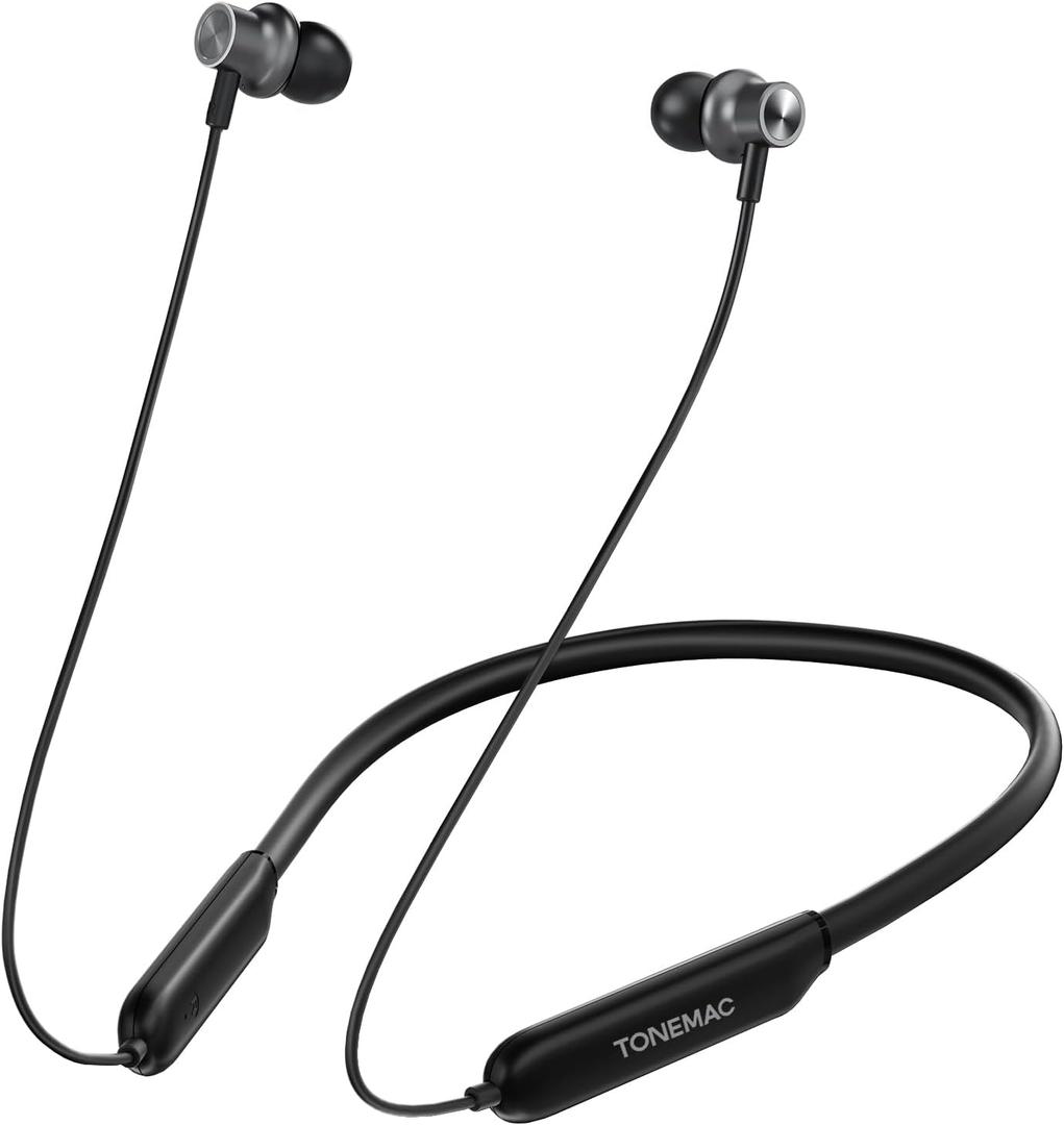 N8 Upgraded Wireless Earbuds, IPX6 Sweatproof, Magnetic Neckband Headphones, 40Hrs Playtime, Deep Bass Earphones Bluetooth 5.3 Headset for Phone Calls, Kindle, and Game of Thrones Black