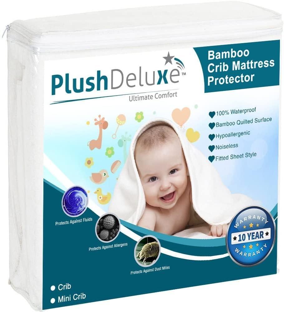 Crib Mattress Protector 100% Waterproof, Noiseless  Viscose Made from Quilted Ultra Soft White Terry Fitted Sheet Style (28"x52")