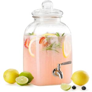 Kook Glass Drink Dispenser, with Leak-Proof Stainless Steel Spigot and Customizable Label Tag, Clear Mason Jar, Beverage Storage for Fridge, for Water, Iced Tea, Sangria, Lemonade, 1.25 Gallon