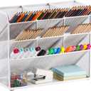 Marbrasse Mesh Desk Organizer, Multi-Functional Pen Holder, Pen Organizer for desk, Desktop Stationary Organizer, Storage Rack for School Home Office Art Supplies (White - Mesh Pen Holder)