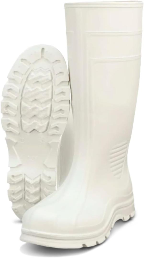 Heartland Dockside Waterproof Work Boots for Men and Women - Durable, Flexible PVC Boots for Marine Work with Easy On/Off, Slip-Resistant Outsoles (White - Plain Toe)