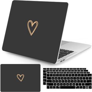 Seorsok Compatible with MacBook Air 13 Inch Case 2020 2019 2018 Release A1932 A2179 M1 A2337 Touch ID, Gold&Cute Heart Pattern Plastic Hard Shell Case with Keyboard Cover,Black