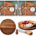 Maxcheck 2 Sets Baby Shower Bridal Game Prizes for Winners Round Cheese Board Set Wood Mini Charcuterie Board with Knives and Forks Thank You Card with Gift Box for Guests Wedding (Acacia)