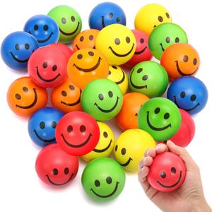 24 Pack Stress Balls Bulk,2.5 Inch Face Squeeze Balls,Smile Face Stress Balls,Party Favor Soft Balls,Stress Relief Balls for Finger Exercise School Carnival Reward,Assorted Colors Random