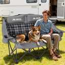 Huskfirm Padded Double Camping Chair High Back 2 Person Camping Chair Oversized Camping Loveseat Support 800LBS Heavy Duty Camping Couch with Cup Holders, Cooler, Carry Bag, Blue, 32 inches x 22 inches x 38 inches
