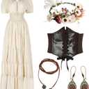 HSDOU 5 Pcs Renaissance Medieval Costume Dress Women Fairy Dress Peasant Cottagecore Dress 1700s Victorian Fairy Costume (3X-Large, Z3768wh)