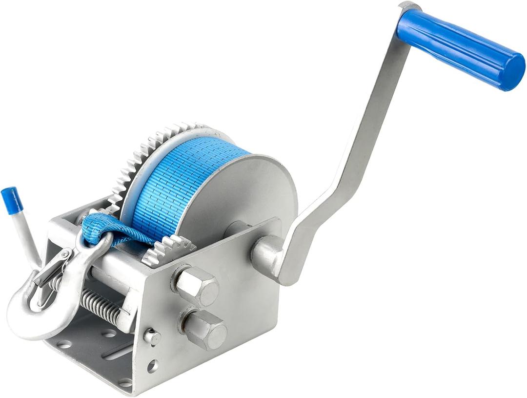Heavy Duty Boat Winch, 4500 lbs Capacity, All Steel Construction with 2 Inch x 32 Feet Nylon Strap, Manual Hand Crank for Marine Trailer Loading