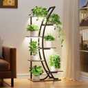 JUSTOGO Plant Stand Indoor with Grow Lights, 47" 7-Tier Corner Plant Shelf Rack, Multi-Pot Holder Display Stand for Plants, Flowers - Garden, Patio, Living Room Decor, Black
