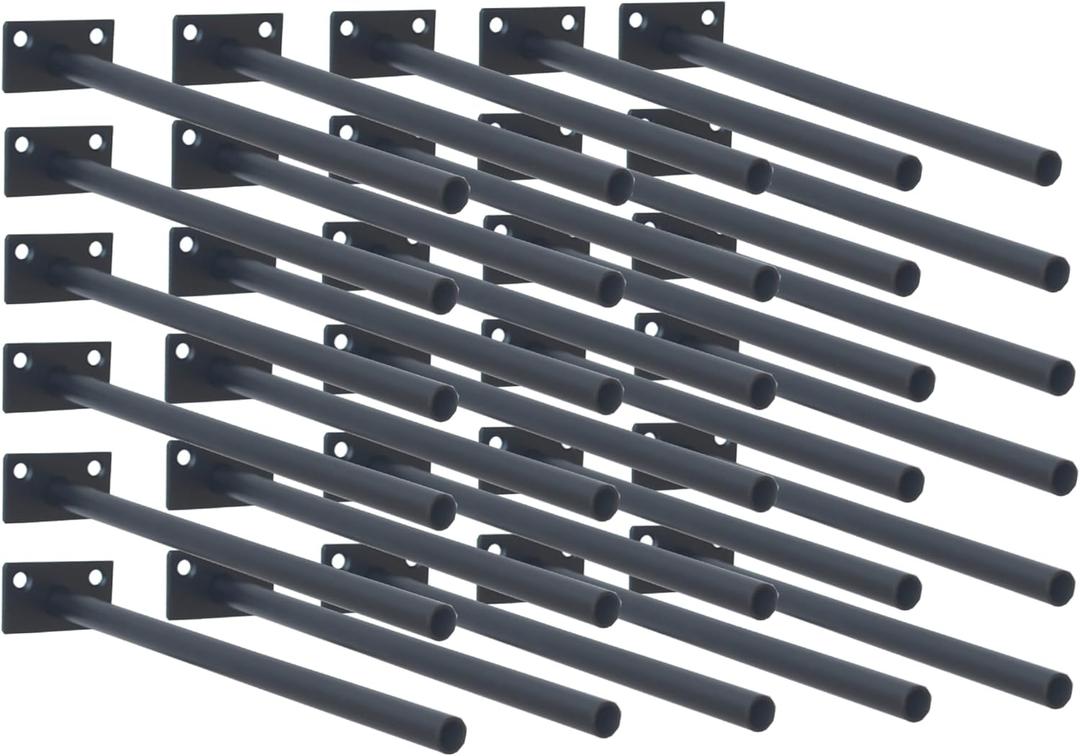 30 Pcs 10" Black Steel Floating Shelf Bracket Blind Shelf Supports - Hidden Brackets for Floating Wood Shelves - Concealed Blind Shelf Support  Screws and Wall Plugs Included
