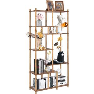 7 Tier Bookshelf, 64 Inch Tall Shelf with 9 Open Back Shelves, Vintage Wood for Bedroom, Living Room and Home Office