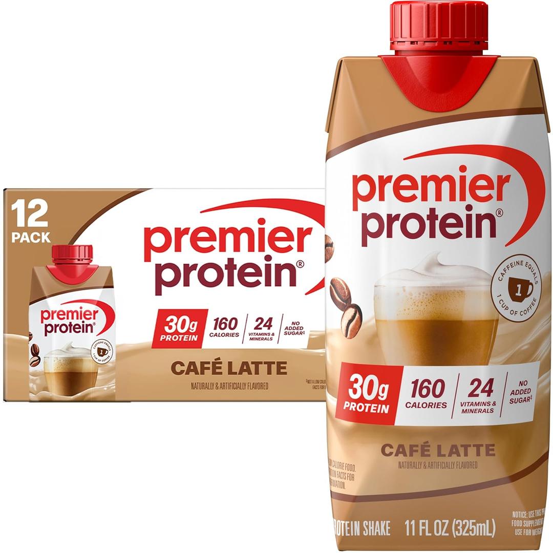 Premier Protein Shake, Caf Latte with Caffeine for Energy  30g Protein, No Added Sugar, 24 Vitamins & Minerals to Support Immune Health, 11 fl oz, 12 Pack