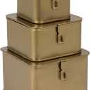 Creative Co-Op Square Decorative Metal Boxes with Gold Finish (Set of 3 Sizes)