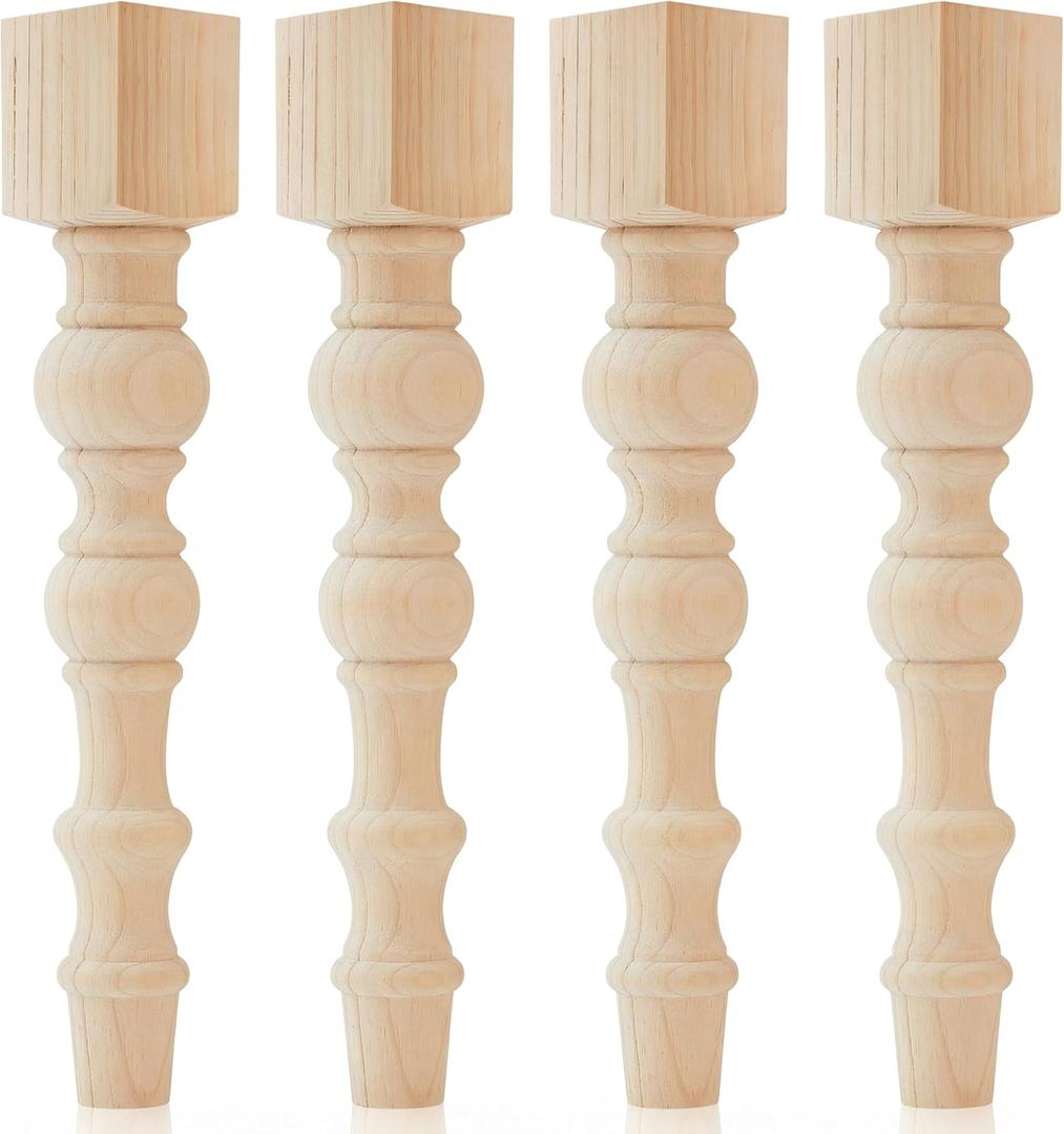 Threehoney 4 Pcs Farmhouse Table Legs, 29" x5'' Pine Dining Table Legs for Furniture Unfinished Wooden Furniture Dining Cottage Bench Coffee for DIY(Round)