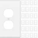 Amico Duplex Receptacle Outlet Covers, 30-Pack, 1-Gang Mid-Size (4.88 x 3.12) Wall Plates, Unbreakable Polycarbonate, White, Includes Screws, UL Listed