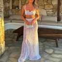 Women 2Pcs Lingerie Set Lace See-Through Sleeveless Camisoles High Waist Long Skirts with Chain Sleepwear (White, L)