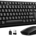 Hamile Wireless Keyboard and Mouse Combo, Full Size Silent Keyboard and Mouse, Adjustable 1600 DPI, 12 Multimedia Shortcuts, 2.4GHz Wireless Connection, Type-C Adapter for Computer Laptop Windows PC