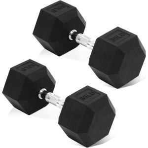 Rubber Encased Hex Dumbbell, Hand Weights with Anti-Slip Cast Iron Grip for Exercise & Fitness, Weights Dumbbells Set of 1 for Strength Training, 35 LBS Pair