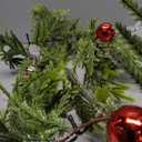 6 FT Artificial Christmas Garland, Faux Spruce Evergreen Garland with 20 LED Lights, Red Gold Ball Ornaments and Stars, Lighted with Timer, Perfect for Christmas Indoor Outdoor Decoration