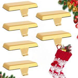 Set of 6 Metal Christmas Stocking Holders for Mantle Heavy Duty Stocking Hangers Stocking Hook Christmas Ornaments for Counter Tables Window Fireplace Mantle Decoration(Gold)