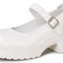 Women's Mary Janes Platform Chunky Block Heels Work Wedding Shoes Ankle Strap Gothic Lolita Oxfords Classic Comfortable Uniform Dress Shoes (7, White)