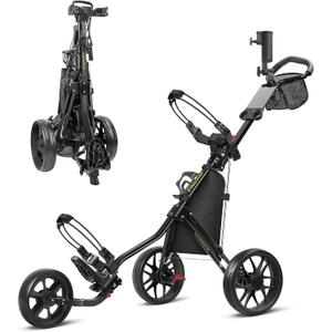 findway Golf Push Cart 3 Wheel, Lightweight & Compact Fold Golf Bag Cart, Golf Caddy Push Carts with Foot Brake, Adjustable Handle, Mesh Bag, Storage Bag, Umbrella & Drink Holder