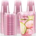 12oz Disposable Stemless Glasses With Strawless Sip Lids,PET Solo Disposable Cups ,Party Clear Plastic Wine Glasses for Parties Birthday,Wedding,Meeting,Christmas Party Supplies. (50, Pink)