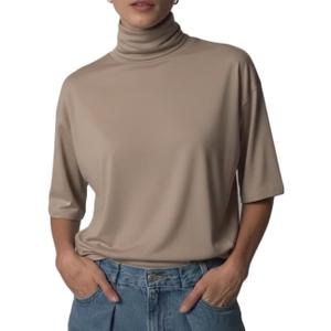 Womens Oversized Turtleneck Tops Mock Neck Tee Tunic Summer 2026 Casual Going Out T-Shirts Trendy Pullover Clothes, Large