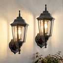 Aluminum 15 Inch Vintage Outdoor Wall Sconce, Black Outdoor Light Fixtures Wall Mount Exterior Porch Lights Clear Glass Outside Lights for Patio, Garage, Doorway 2-Pack