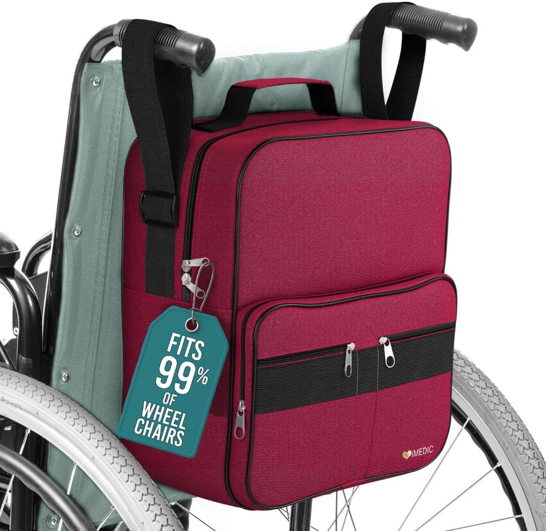 Deluxe Wheelchair Bag  Storage Backpack for Adults  Hangs Securely on Wheelchair Back  Organiser for Mobility & Electric Wheelchairs  Wine