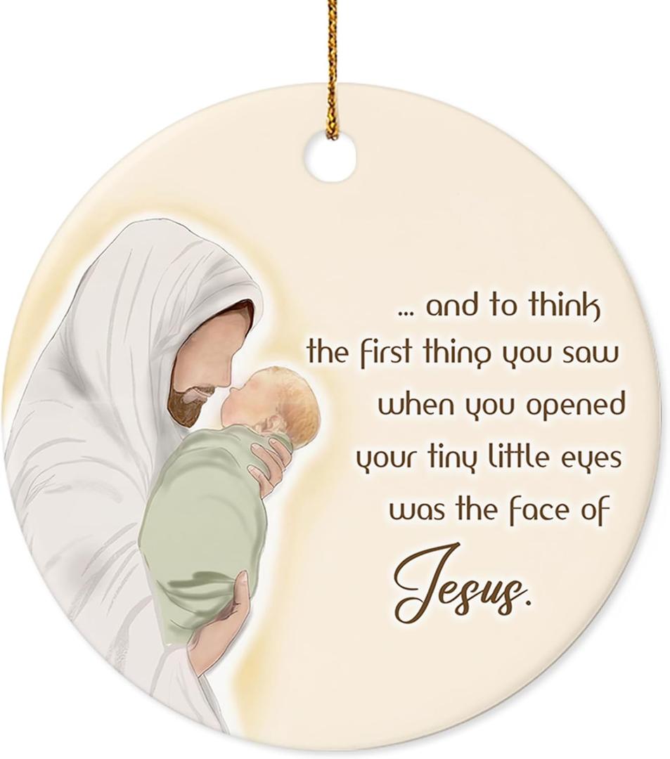 2 x Christmas Ornament - Jesus Ceramic Ornament, Christian Baby Memorial Gift, Religious Christmas Decoration, Sympathy Gift for Loss of Son and Daughter, Bereavement Gifts for Loss of Child