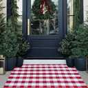 Red and White Plaid Rug Christmas Outdoor Front Door Mat Cotton Hand-Woven Washable Rug for Layered Door Mats Carpet for Farmhouse, Porch, Entryway, Living Room(Red and White, 27.5"43.3")