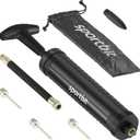 SPORTBIT Ballpump for Sports Balls - Basketball Pump for Sport Balls - Football & Soccer, Basketball, Volleyball Pump, Swim Inflatables - Hand Air Pump with 3 Needles, Nozzle, Extension Hose, Pouch (Black)