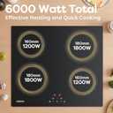 CDV 6000W Built-in Induction Cooktop 4 Burners, 24 Inch Electric Cooktop Touch Control Ceramic Glass Plate 9 Power Levels Fast Heating Child Safety Lock