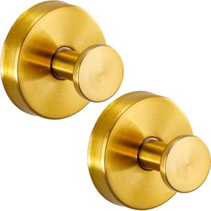 Reusable Heavy Duty Suction Cup Hooks for Kitchen/Bathroom/Shower - Wet-Proof Hooks for Towels, Robes, Loofah&Wreaths/No Drill Mounting on Glass, Tile, Metal (2, Brushed Gold)