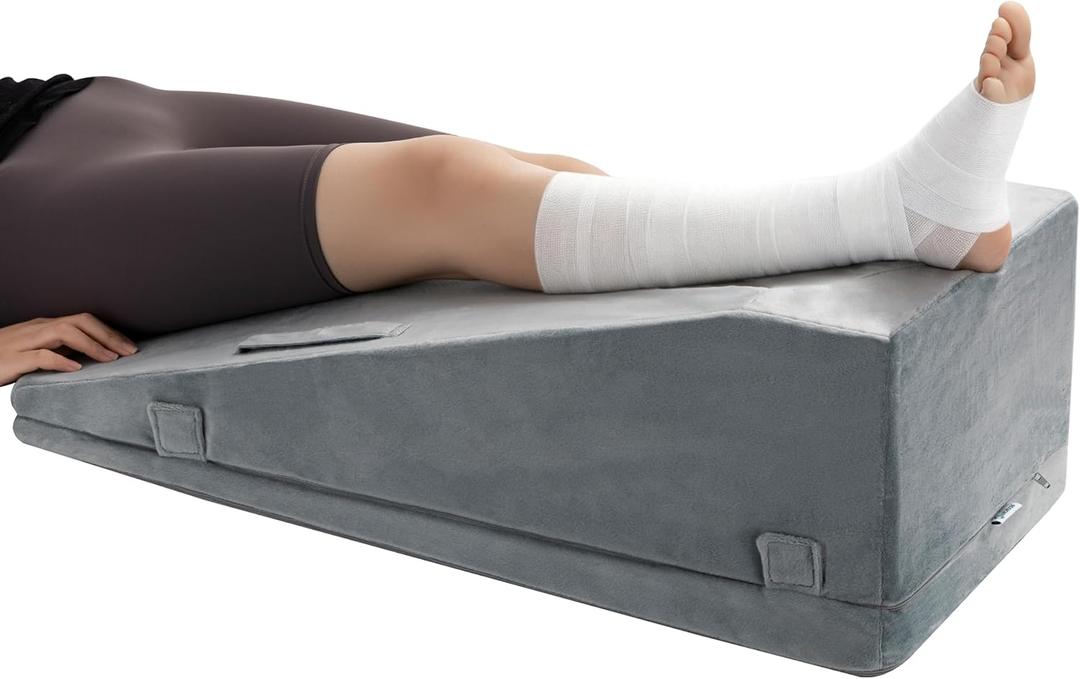 Ganondorf Leg Elevation Pillow, Premium Foam Leg Support Adjustable Wedge Pillow Relieves Joint Pain After Surgery Ergonomic Curve for Leg Support Promote Blood Circulation Single Leg (29.5*13*(7.9+2) Inch, Gray)