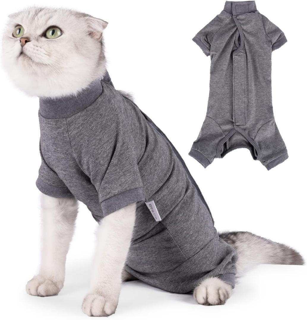 LIANZIMAU Cat Surgical Recovery Suit Professional for Male Female Dog Abdominal Wounds Cone E-Collar Alternative Anti-Licking Pet Surgical Recovery Pajama Suit Soft Fabric Onesie for Cats (Gray, L)
